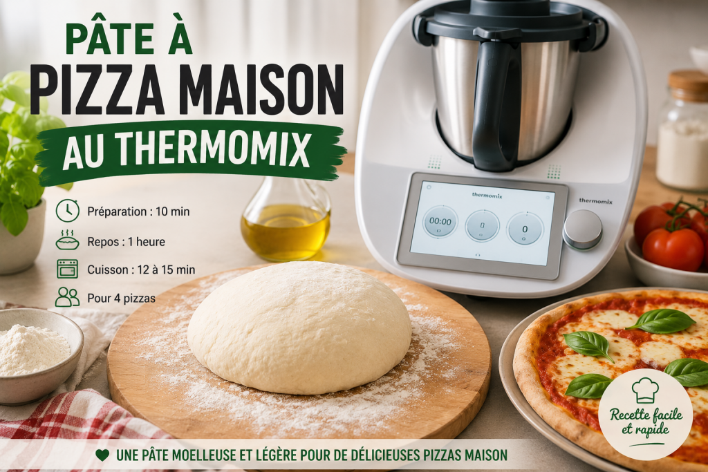 Pâte à pizza maison préparée avec un Thermomix avant cuisson au four