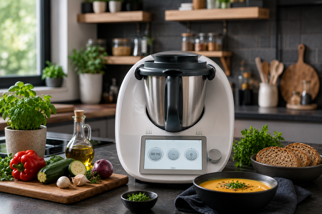 Thermomix utilisé dans une cuisine moderne grâce à la location entre particuliers