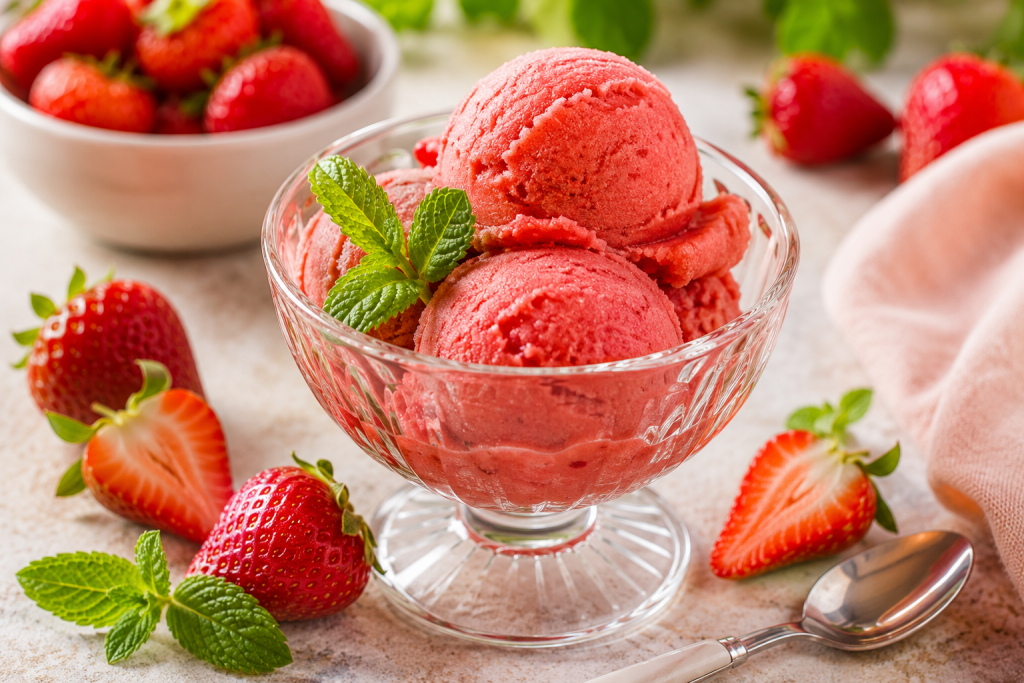 Sorbet fraise maison réalisé avec un Ninja Creami