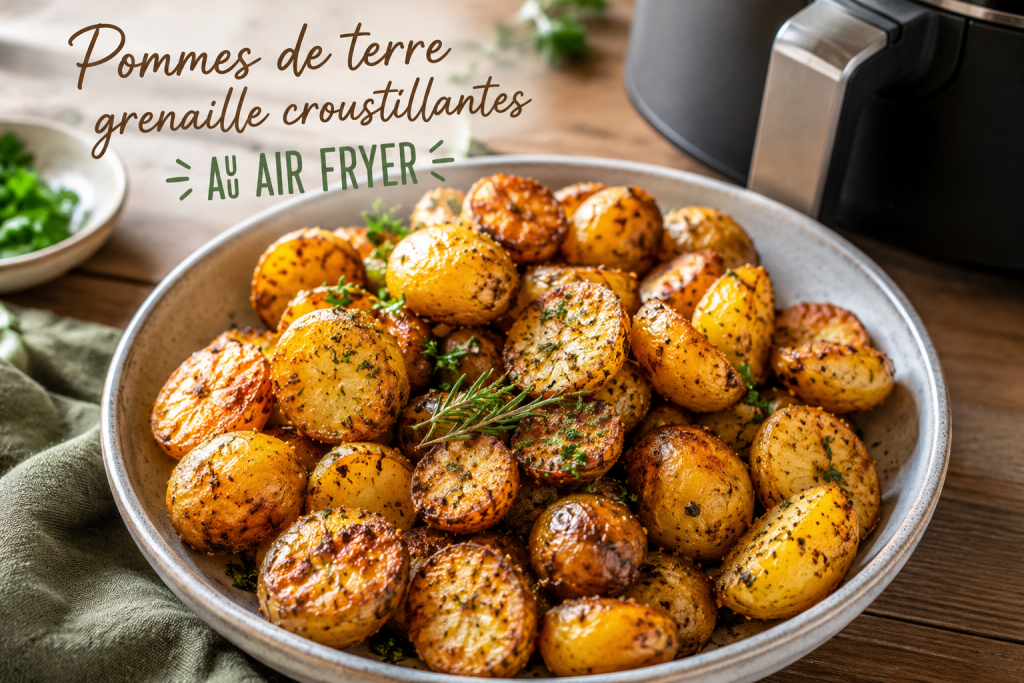 Pommes de terre grenaille croustillantes préparées au Air Fryer avec des herbes de Provence.