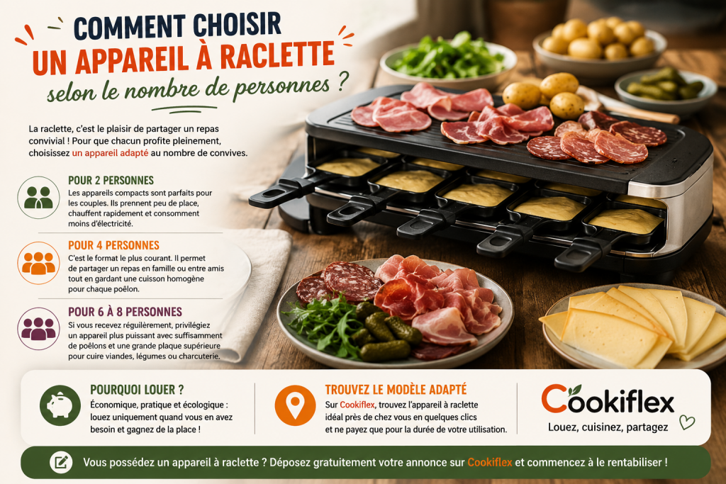 Appareil à raclette avec plusieurs poêlons préparé pour un repas convivial entre amis ou en famille.