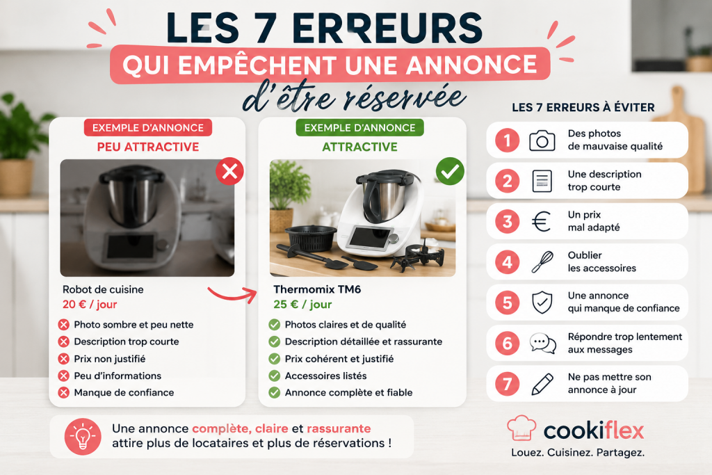 Annonce de location d'un appareil de cuisine avec photos de qualité et description complète pour attirer davantage de réservations.