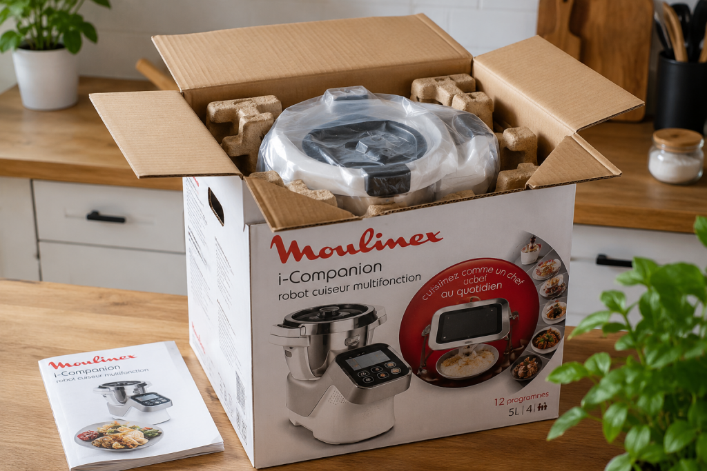 Appareil de cuisine rangé dans sa boîte d'origine pour le protéger lors du stockage ou du transport.