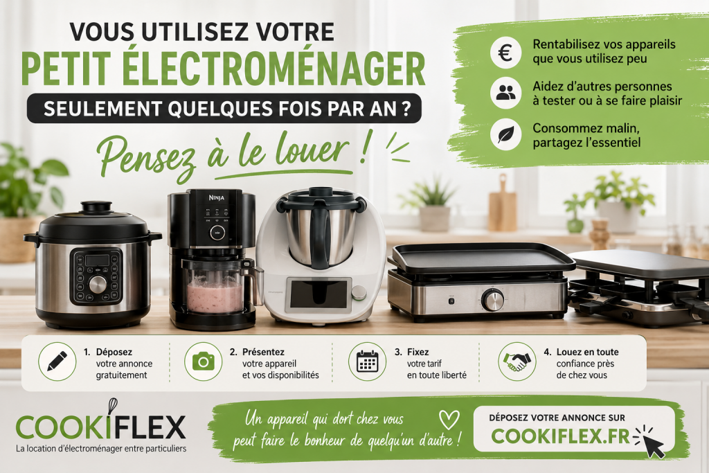 Petits appareils électroménagers proposés à la location entre particuliers sur Cookiflex